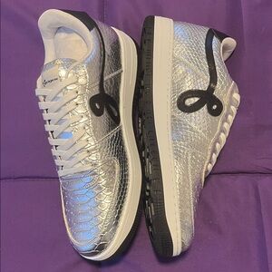 Silver Snakeskin Sneakers with Black Accents - John Geiger Chrome Pythons (rare)